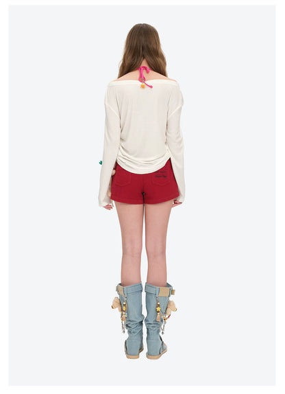 Asymmetric Shoulder Long Sleeve Top Set