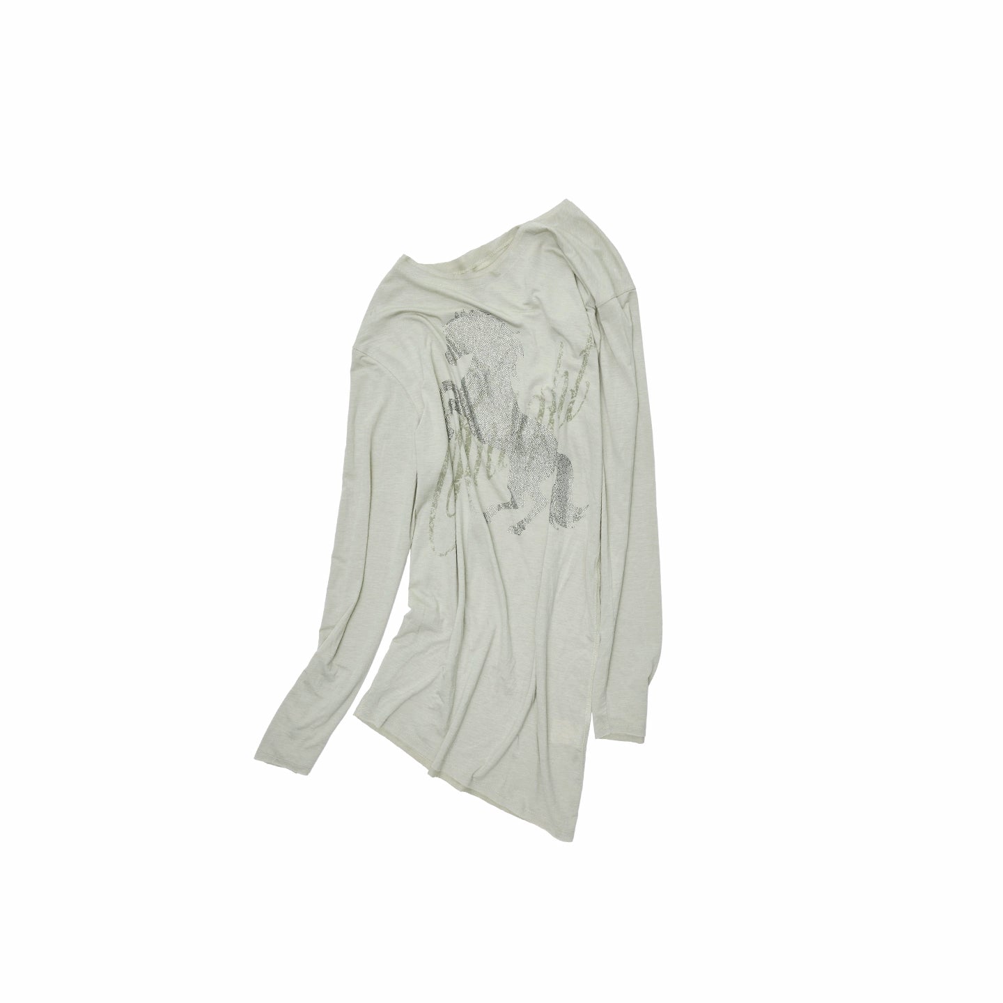 Asymmetric Draped Crystal-Embellished Long Sleeve T-Shirts