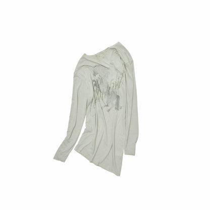 Asymmetric Draped Crystal-Embellished Long Sleeve T-Shirts