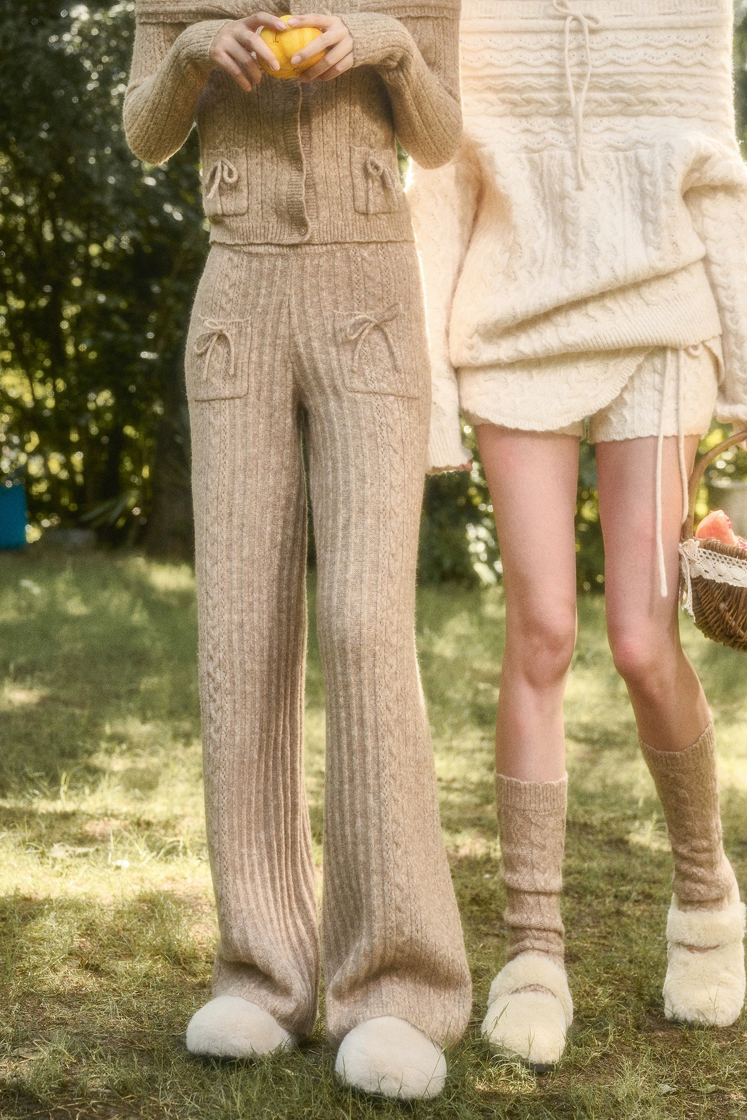 Velvet Bunny Wool Cloud Off-Shoulder Knit Cardigan &amp; Wide-Leg Pants Set