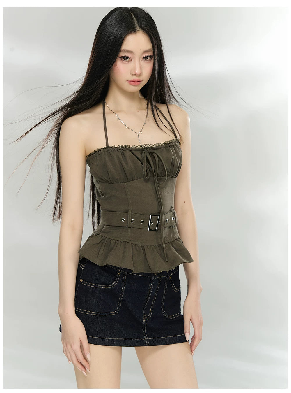 Halter Ruched Corset Crop Top