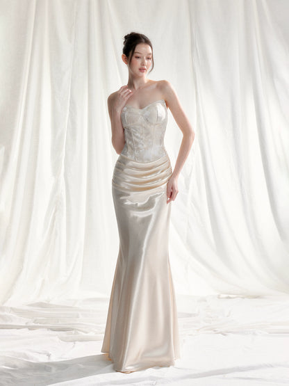 Jade Whisper Jacquard Corset Satin Evening Gown