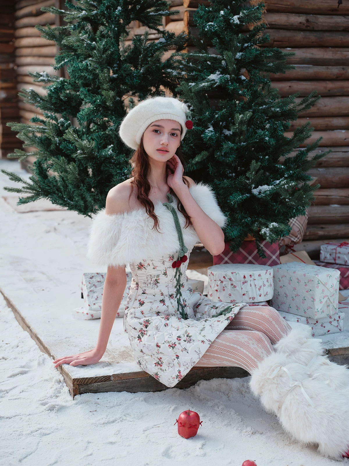 French Playful Quilted Down Dress &amp; Jacket Set