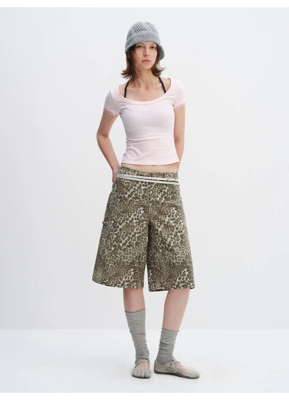 Lace Trim Scoop Neck Fitted Cotton T-Shirt