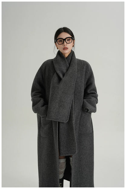 Cape-Style Oversized Long Wool Coat