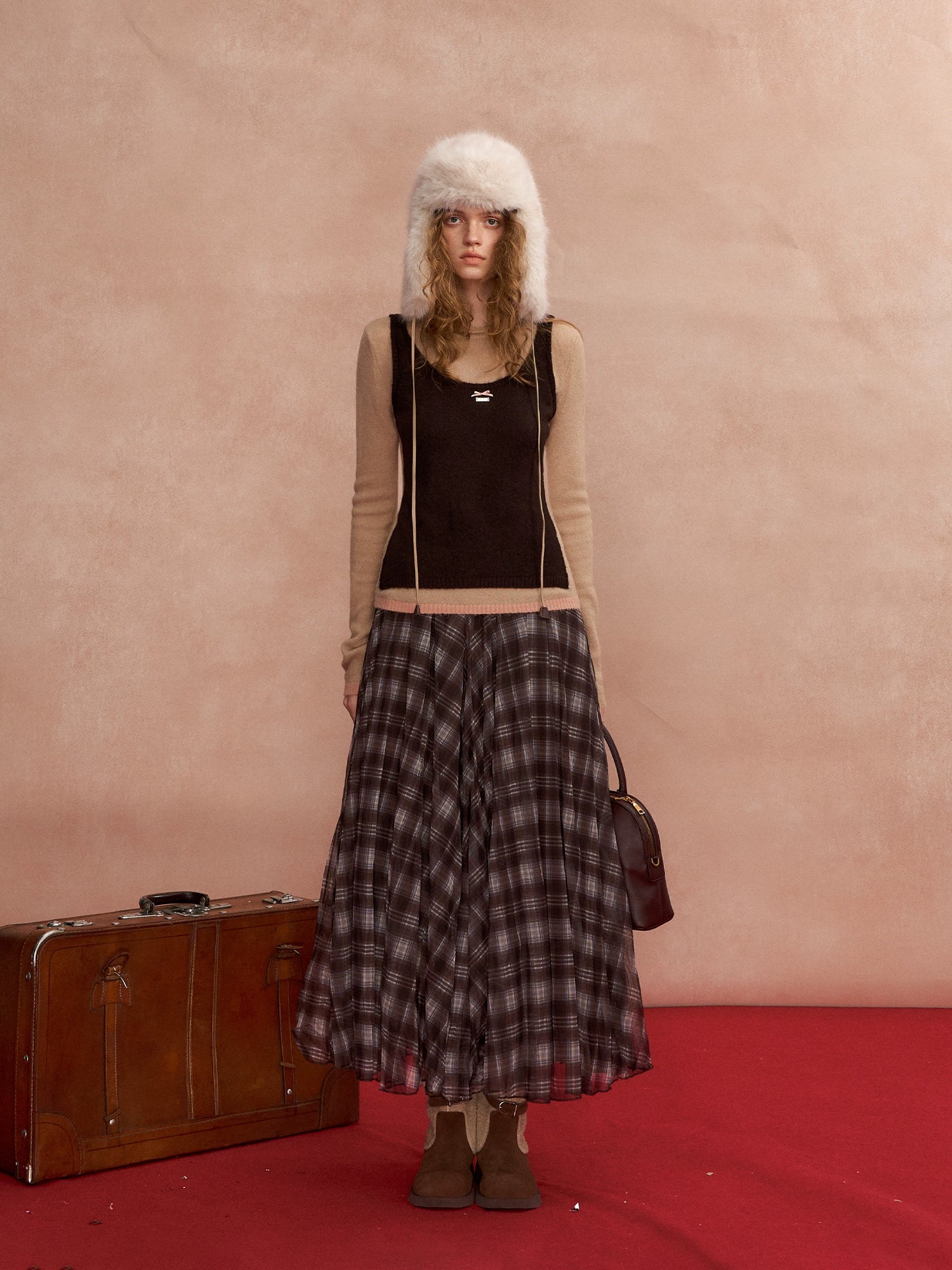 Contrast-Layered Long-Sleeve Knit Turtleneck