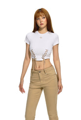 White & Black Cropped Sleeveless Belted Top - CHINASQUAD