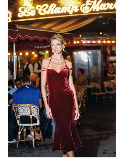Velvet Bow Mermaid Evening Dress