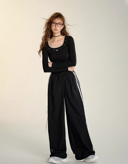 Black Lace-trimmed Athletic Trousers