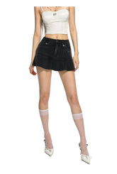 Black & Blue Low-Waist Denim Mini Skirt - CHINASQUAD