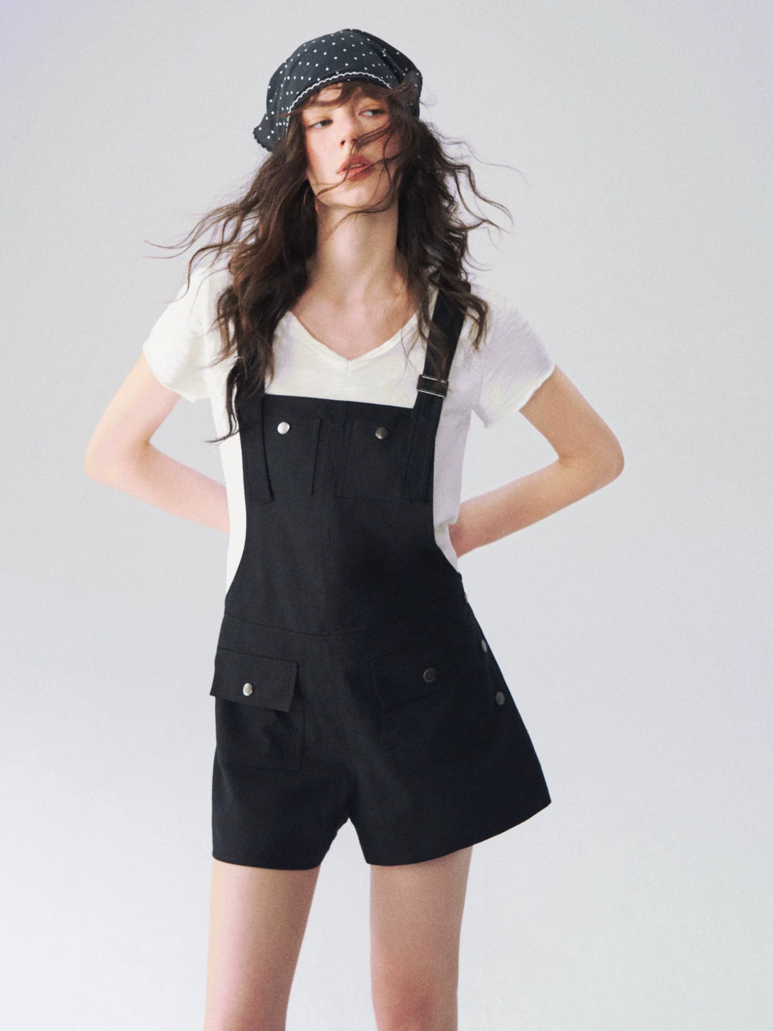 Linen Blend Utility Suspender Shorts