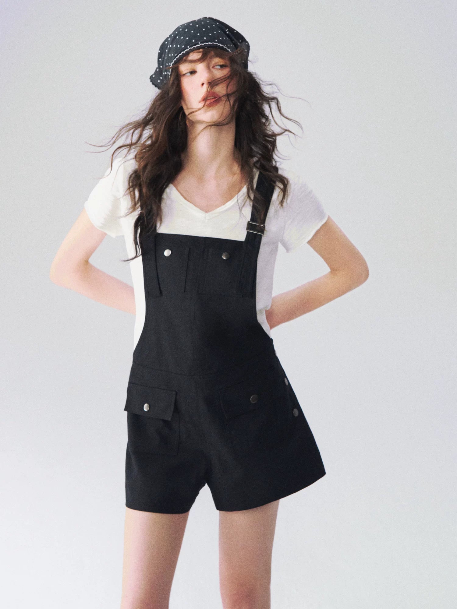 Linen Blend Utility Suspender Shorts