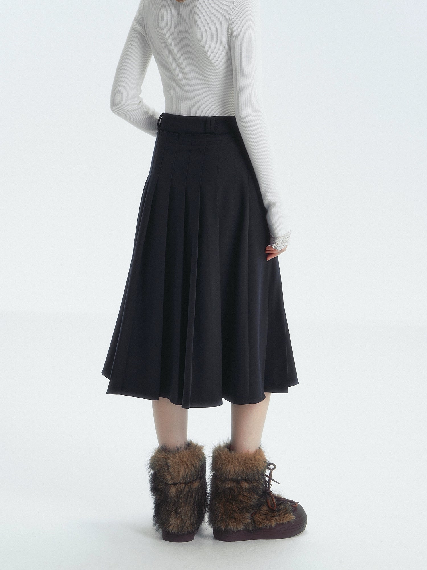 Creative Frayed Waist Pleated Long Skirt