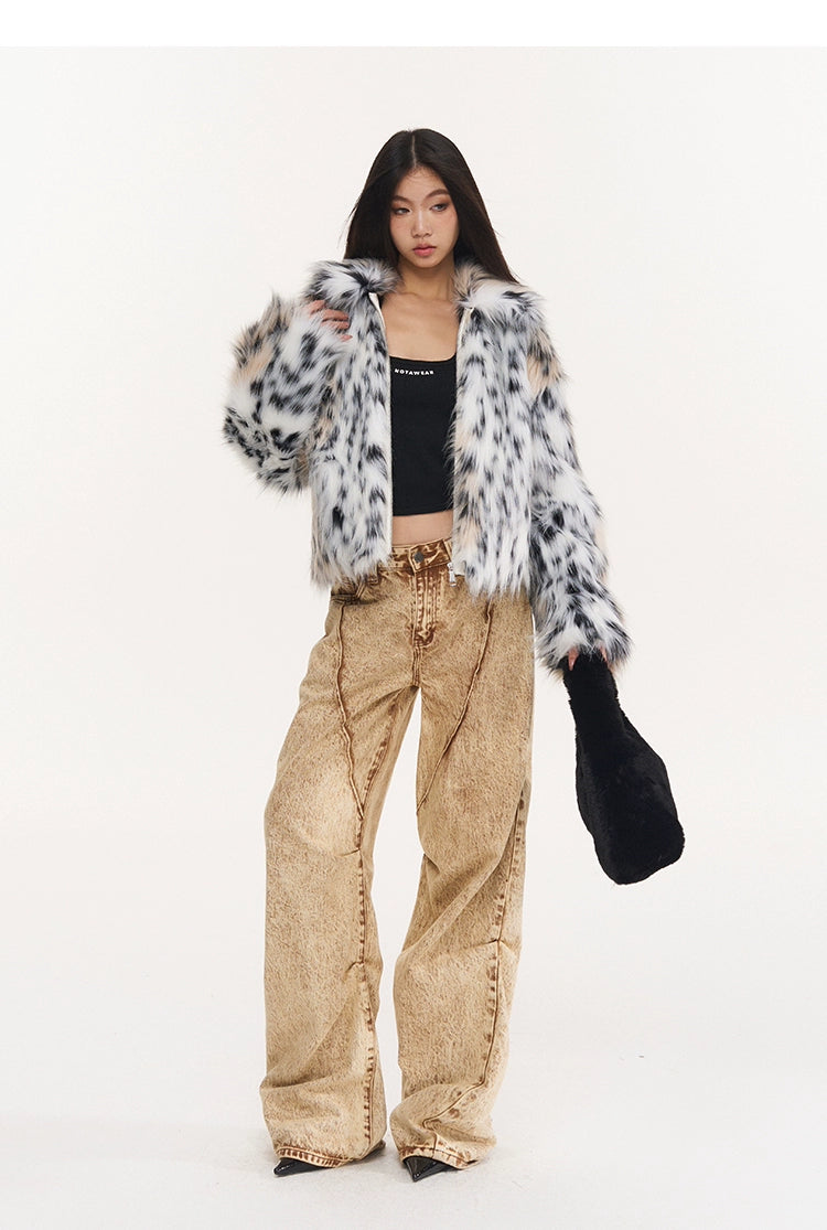 Snow Leopard Faux Fur Jacket