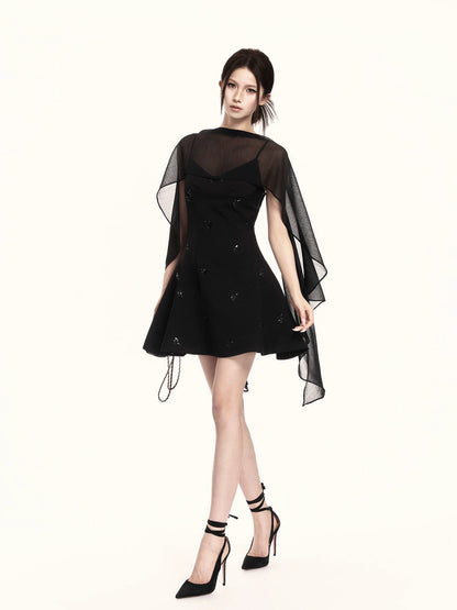 Midnight Embroidered Draped Two-Piece Dress Set