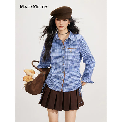 Contrast Plaid Tie Shirt