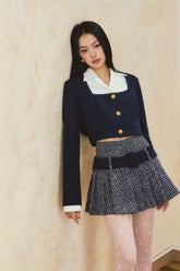 Square Neck Spliced Jacket & Short Skirt Set - CHINASQUAD