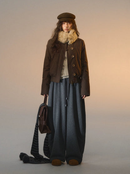 Detachable Fur-Collar Fitted Down Jacket