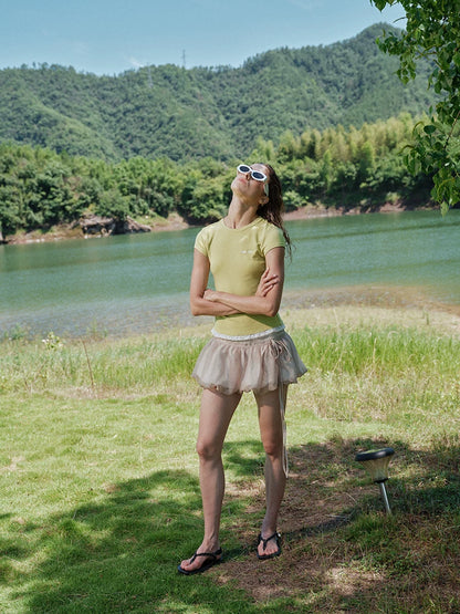 Detachable Floral Cutout Double-Layer Skirt