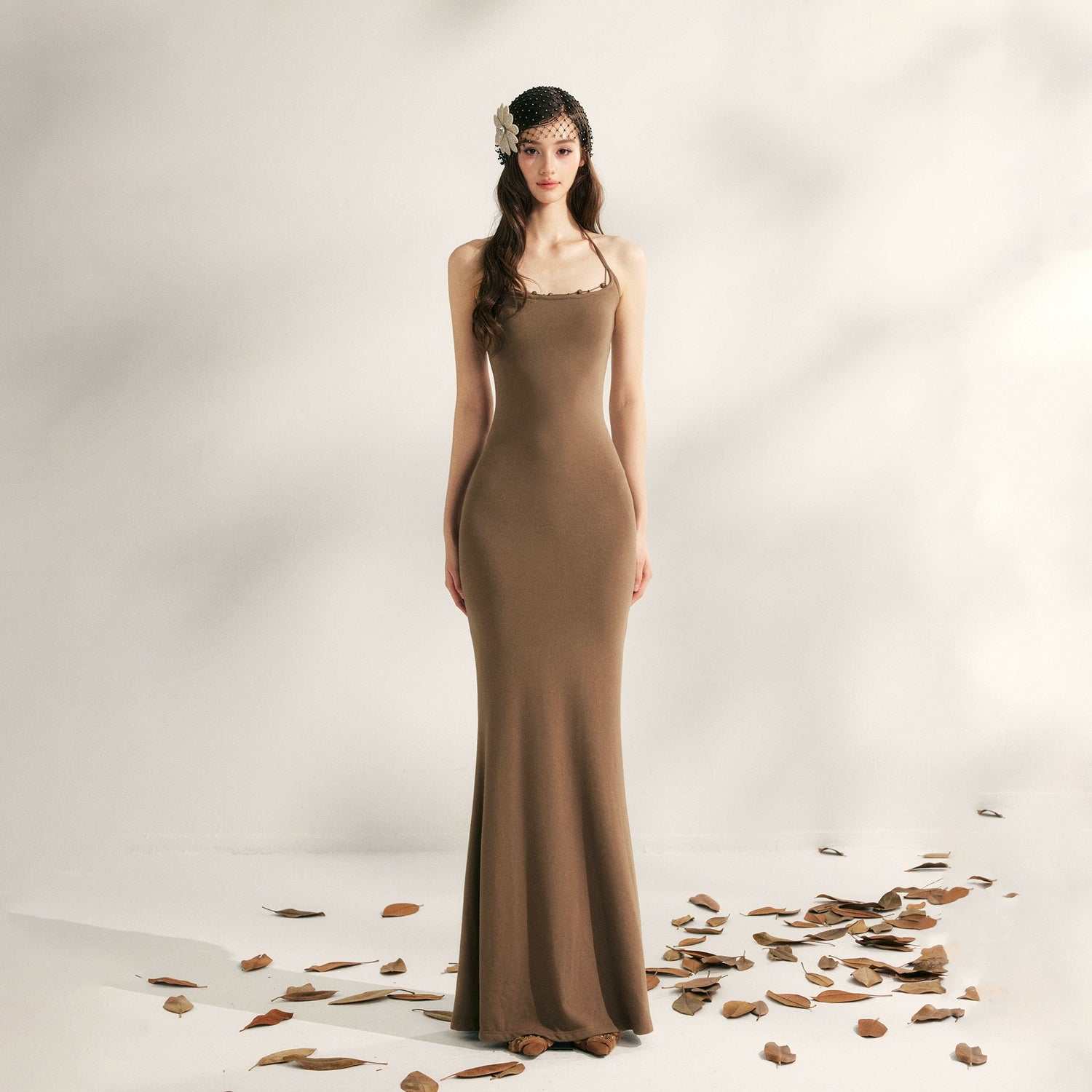 Jasmine Beaded Halter Knit Mermaid Dress