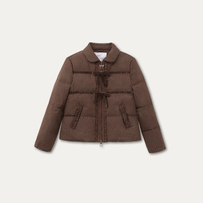 Velvet Bow Trim Down Jacket