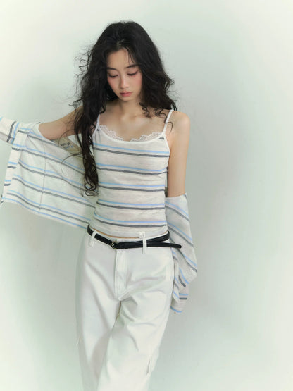 Relaxed Stripe Layered Cardigan Set