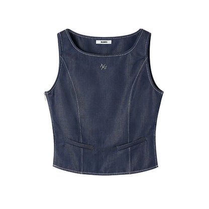 Open-Back Cinched Lyocell Denim Vest