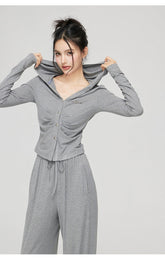 Black & Gray V-neck Hooded Cardigan & Pant Set - CHINASQUAD