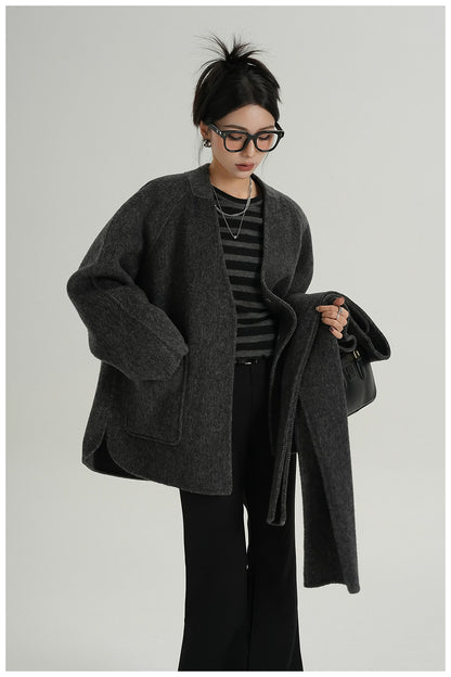 Scarf-Detail Cropped Wool Jacket