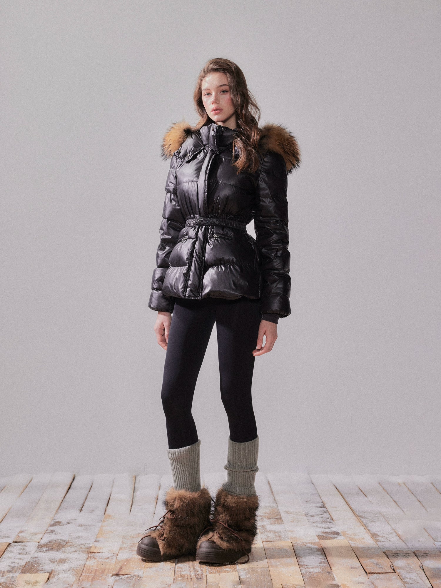Snow Velvet Fox Fur Hooded Down Jacket
