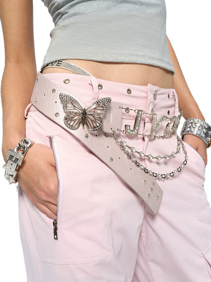 Butterfly Rhinestone Chain Wide Belt