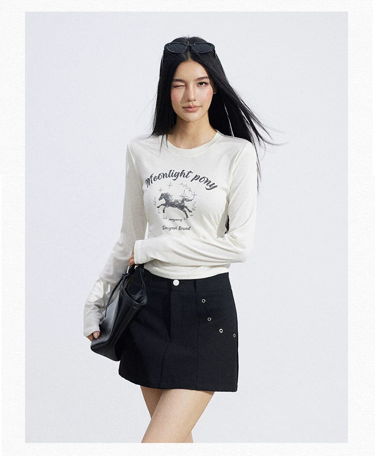 Ice-Silk Lyocell Pony Graphic Fitted T-Shirt