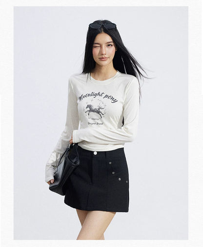 Ice-Silk Lyocell Pony Graphic Fitted T-Shirt