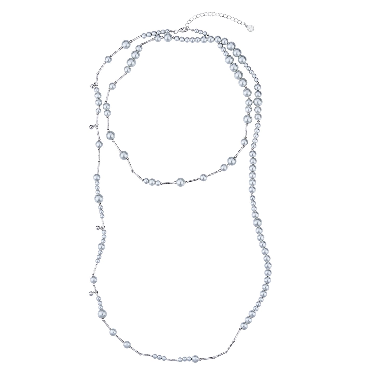 Silver Layered Pearl Sweater Necklace