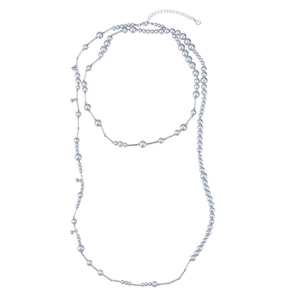 Silver Layered Pearl Sweater Necklace