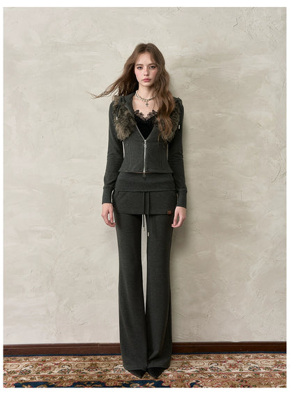 Folded Waist Spliced Skirt-Hem Sweatpants