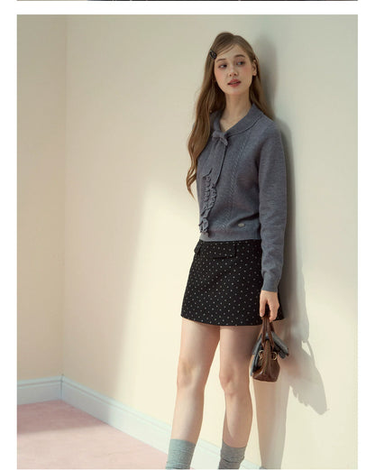 Ruffle Trim Bow Wool Sweater