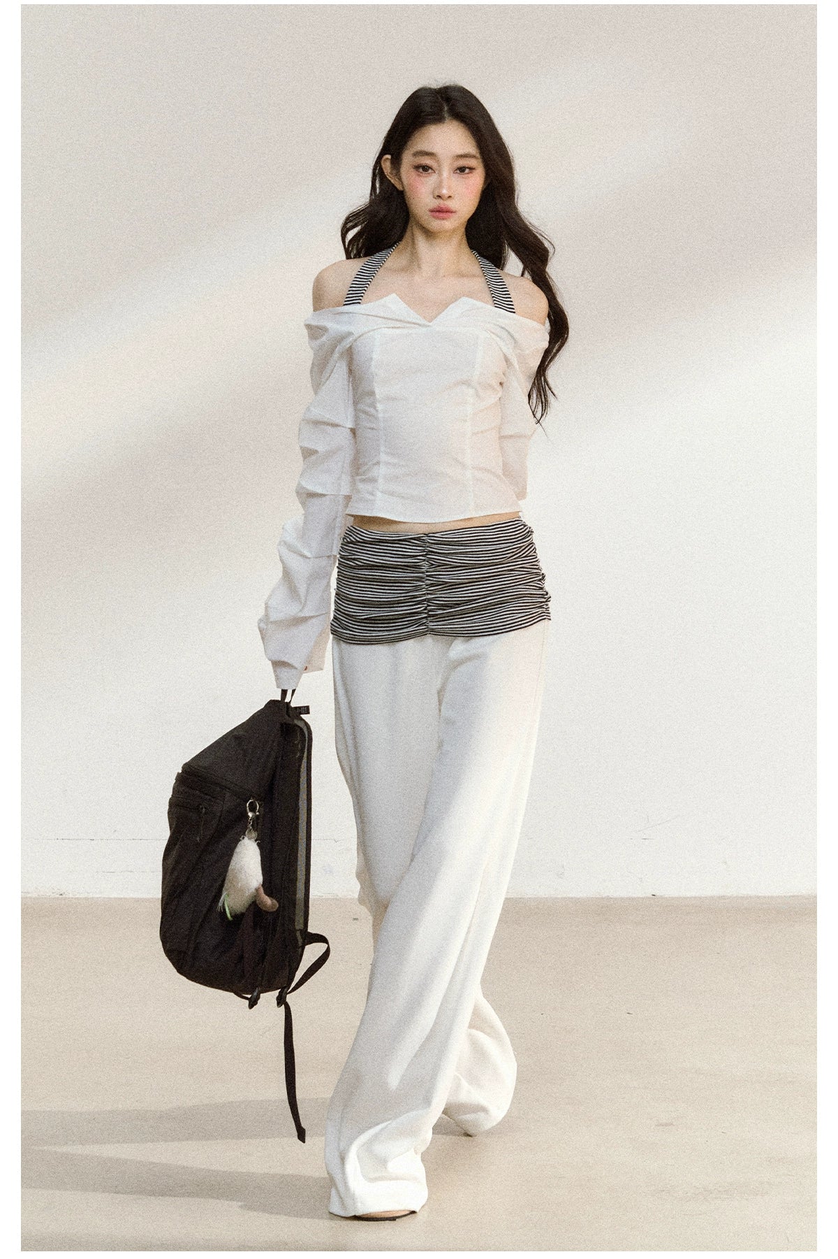 White V-Neck Off-Shoulder Cropped Blouse