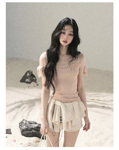 Square Neck Cut-Out Slim Fit Knit Top