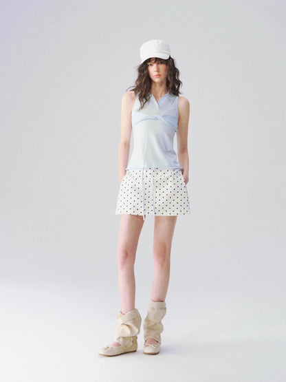Classic Linen-Blend Polka Dot A-Line Mini Skirt