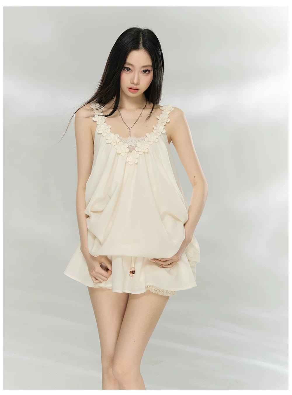 Elegant Lace-Trim V-Neck Cami &amp; Flowing Skort Set