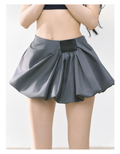 American-Style High-Waist Bubble Mini Skirt