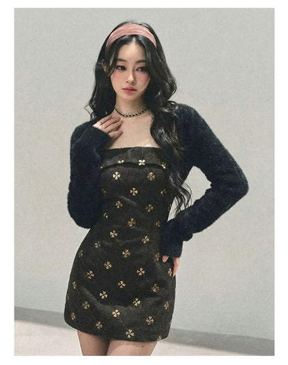 French Wool Strappy Bodycon Mini Dress