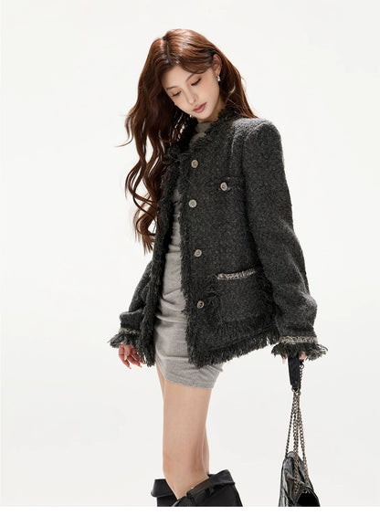 Luxury Grey Tweed Wool Jacket