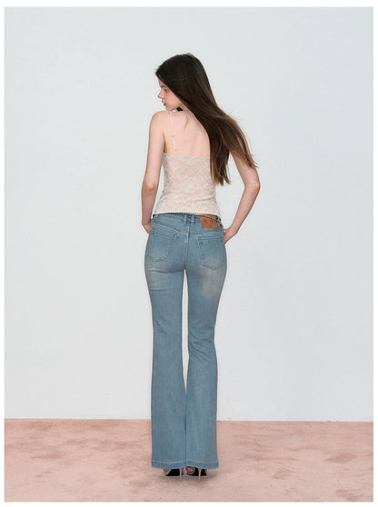 Vintage Rhinestone-Embellished Flared Denim Jeans