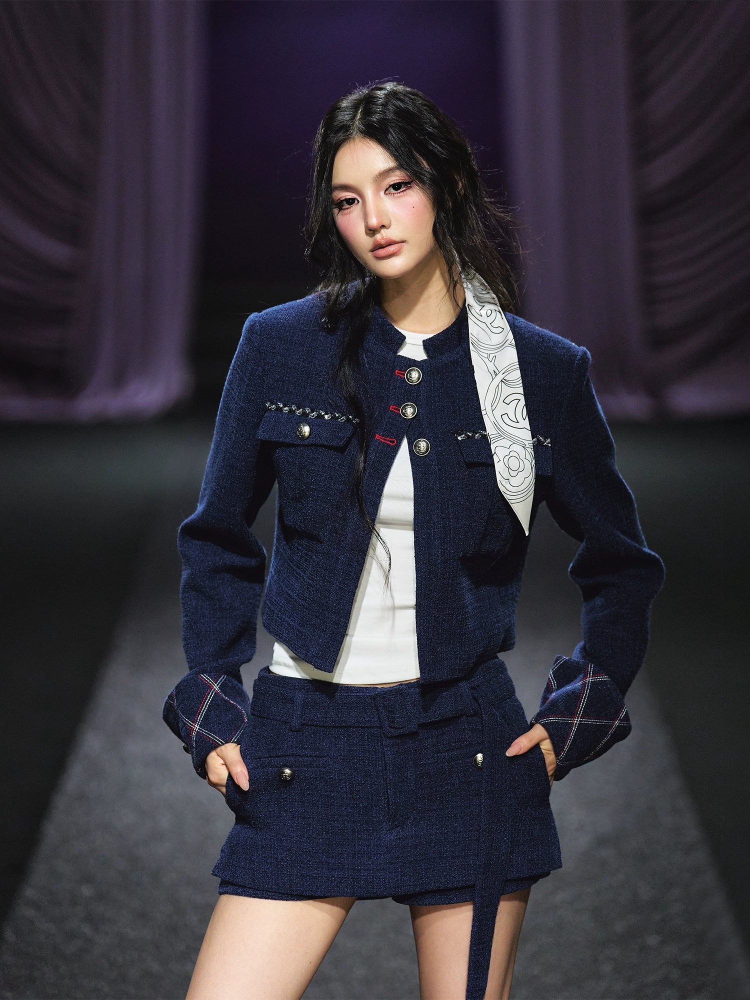 Quilted Stitch Jacket &amp; A-Line Skirt Set