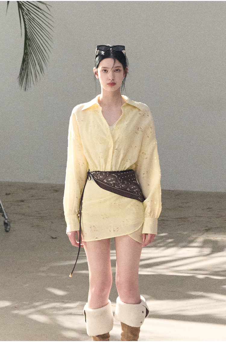 Waist-Cinched Long-Sleeve Shirt Dress