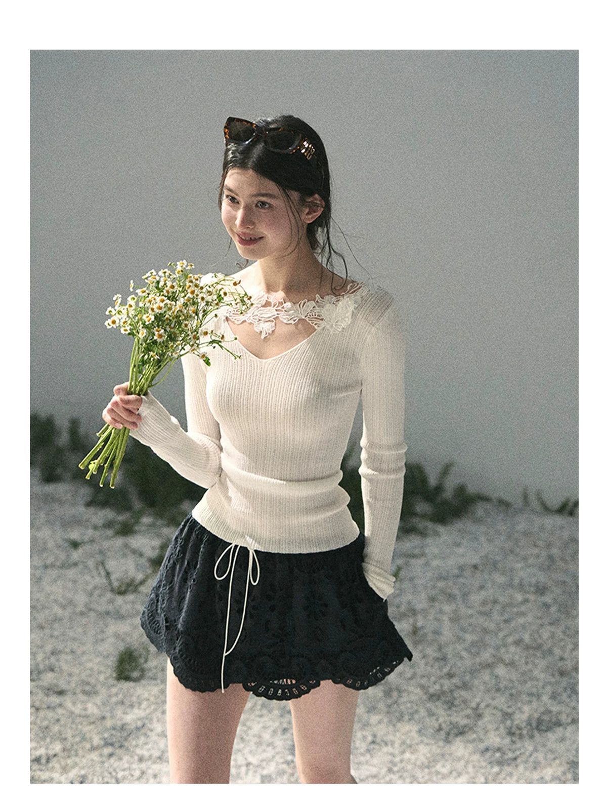 “Lost in Your Embrace” French Floral Cutwork Bubble Mini Skirt