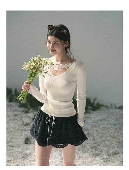 “Lost in Your Embrace” French Floral Cutwork Bubble Mini Skirt