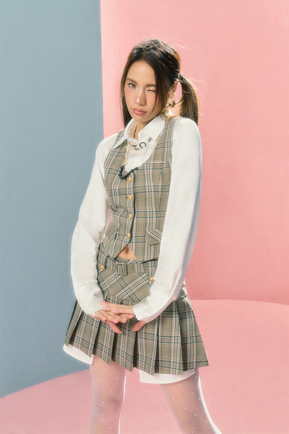 Vintage College Vest &amp; Pleated Skirt Set - CHINASQUAD